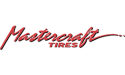 A red and white logo of watercraft tires